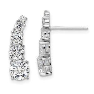 925 Sterling Silver Rhodium-plated Polished Graduated CZ Post Earrings